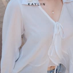 Thumbnail Áo kiểu KAYLIN form sơ mi Babydoll phối hoa chất vải voan tơ phong cách BST Hè 2025 - N2459 2