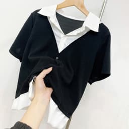Thumbnail Áo Sơ Mi Bigsize Nữ Tay Ngắn Kiểu Giả Hai Lớp Vải Xoa Kẻ Sọc Phối Nỉ Tăm Cá Tính SM185 3