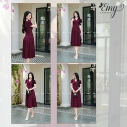 Thumbnail Đầm Thiết Kế EMY Thời Trang Cao Cấp EM7685 Vải Carolan,Nền Đỏ Sang Chảnh Đi Tiệc 1