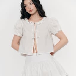Thumbnail DOTTIE - Áo kiểu tay phồng đính nơ - Trắng - T1058 4