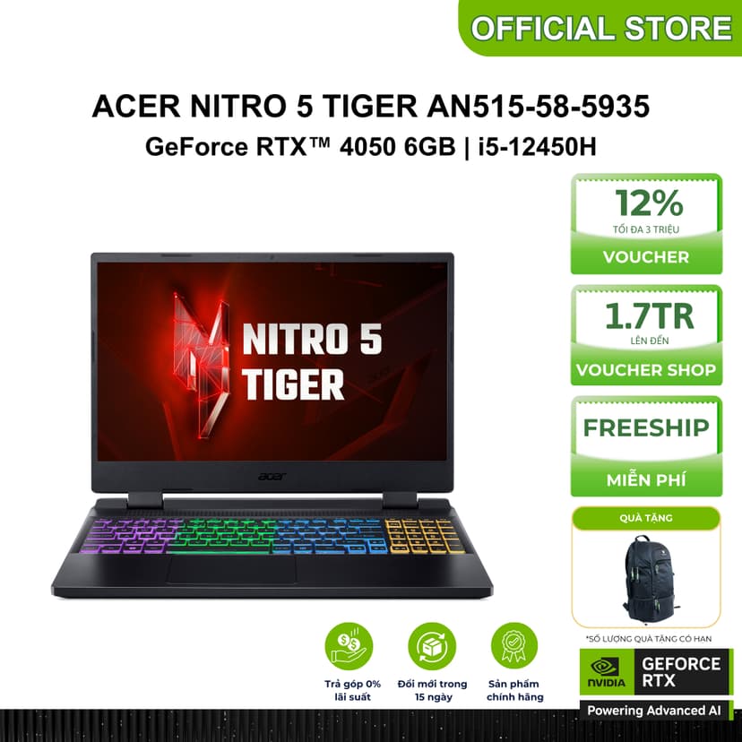 Ảnh Acer Nitro 5 Tiger AN515-58-5935 – Laptop gaming chuẩn chiến binh, i5 Gen 12, RTX 4050 1