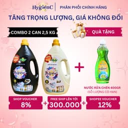 Thumbnail Combo 2 Can Nước Giặt Xả HygienC Plus 2,5Kg/Can Đậm Đặc Hương Nước Hoa - Hàng Chính Hãng 1