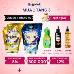 Thumbnail Combo 2 Túi Nước Giặt Xả Đậm Đặc HygienC Plus 2.6Kg/Túi Hương Nước Hoa - Hàng Chính Hãng 1