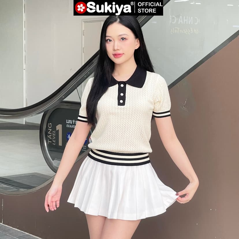 Ảnh Áo Len Polo Nữ SUKIYA Dệt KNIT Cao Cấp Đột Lỗ Thoáng Mát Phồi Màu Trẻ Trung Năng Động AL109 4