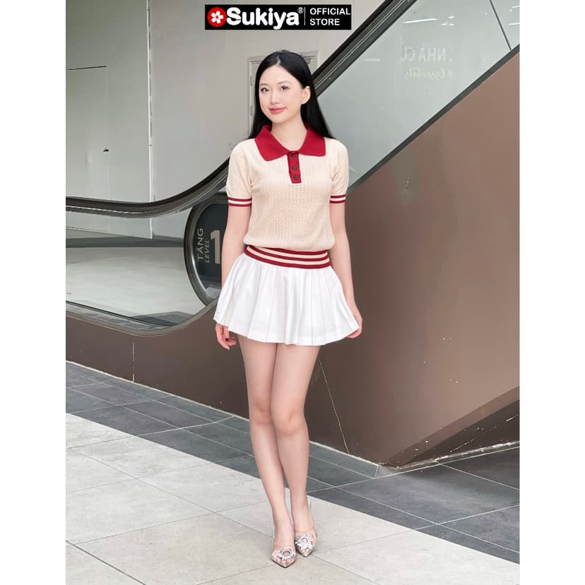 Ảnh Áo Len Polo Nữ SUKIYA Dệt KNIT Cao Cấp Đột Lỗ Thoáng Mát Phồi Màu Trẻ Trung Năng Động AL109 2