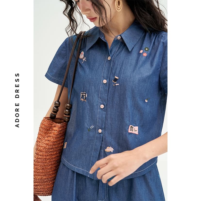 Ảnh 511SH1010 -Sơ mi thô denim xanh chàm thêu random ADORE DRESS 1