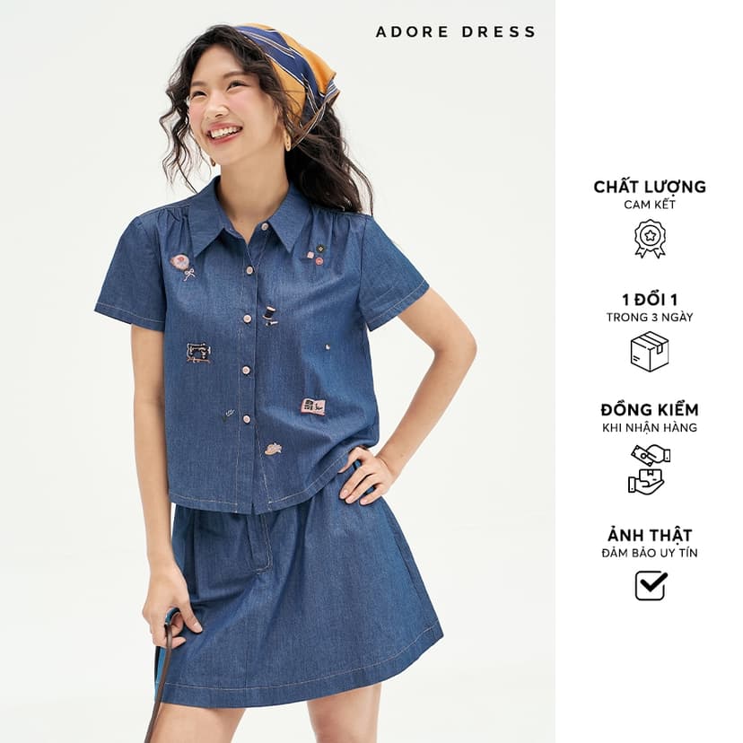Ảnh 511SK1017- Chân váy mini xoè thô denim xanh chàm ADORE DRESS 1