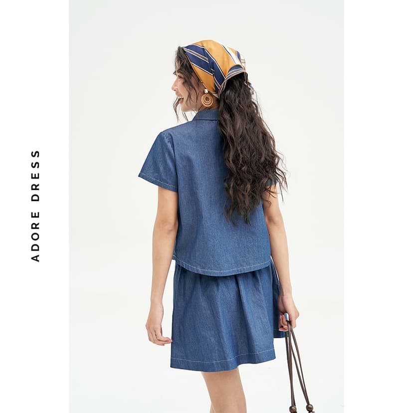 Ảnh 511SK1017- Chân váy mini xoè thô denim xanh chàm ADORE DRESS 3
