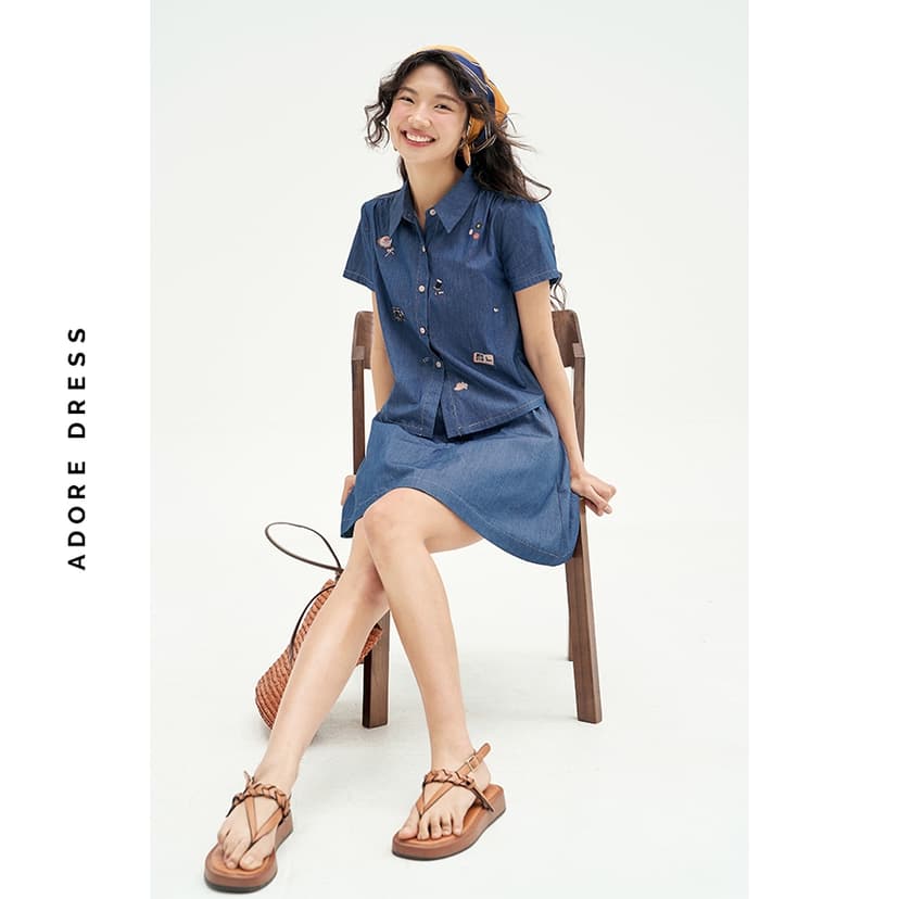 Ảnh 511SK1017- Chân váy mini xoè thô denim xanh chàm ADORE DRESS 2
