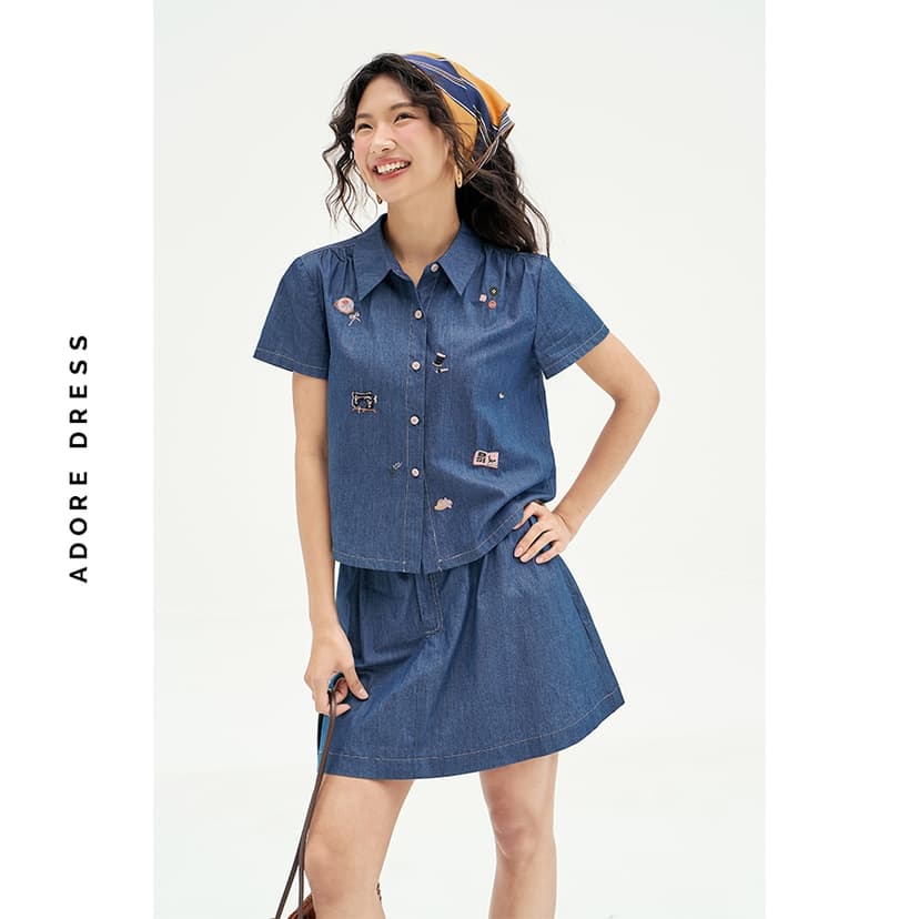 Ảnh 511SK1017- Chân váy mini xoè thô denim xanh chàm ADORE DRESS 4