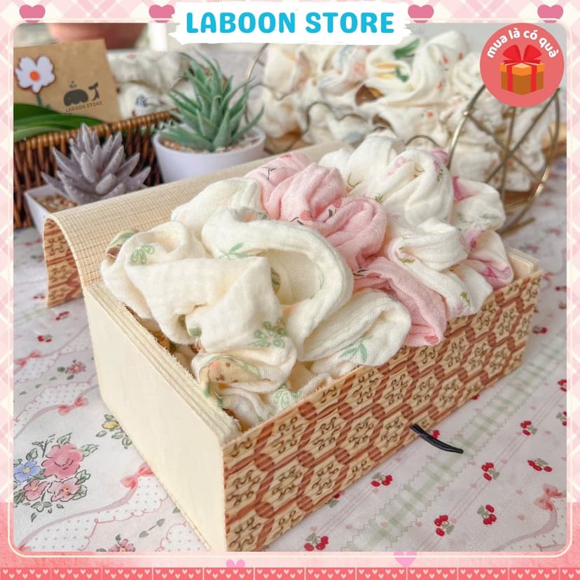 Ảnh Dây buộc tóc scrunchies handmade chất vải Muslin LABOON dây cột tóc mềm mại co giãn 4