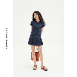 Thumbnail 511SK1011- Chân váy mini xoè denim xanh chàm hoa nổi ADORE DRESS 4