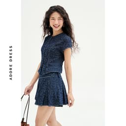 Thumbnail 511SK1011- Chân váy mini xoè denim xanh chàm hoa nổi ADORE DRESS 3