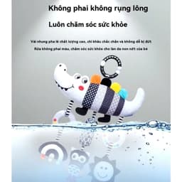 Thumbnail Đồ Chơi Treo Nôi Cho Bé, Đồ Chơi Lắc Nhạc Vải Nhồi Hình Thú Đen Trắng (Cá Sấu, Sâu) 2