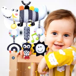 Thumbnail Đồ Chơi Treo Nôi Cho Bé, Đồ Chơi Lắc Nhạc Vải Nhồi Hình Thú Đen Trắng (Cá Sấu, Sâu) 4