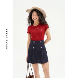 Thumbnail 511TO1034 - Áo top len ren đỏ cam thêu random khuy sườn ADORE DRESS 2