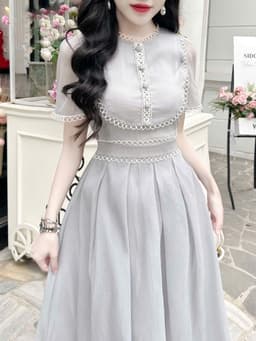 Thumbnail Đầm xòe dáng dài phối viền ren trắng thời trang sang trọng Callene (CC462) 2
