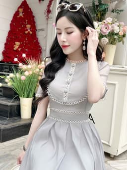 Thumbnail Đầm xòe dáng dài phối viền ren trắng thời trang sang trọng Callene (CC462) 1