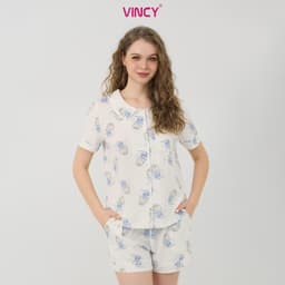 Thumbnail Bộ pijama short chất kate cổ lá sen, họa tiết cho Noel BSK050W33 1