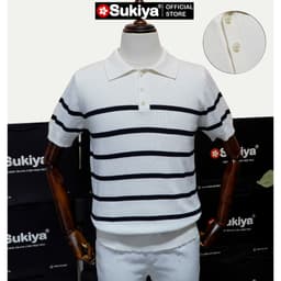 Thumbnail Áo Polo Len Dệt Kim Nam SUKIYA Premium Kẻ Len Mát Cotton Thấm Mồ Hôi mùa Hè AL74 3