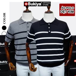 Thumbnail Áo Polo Len Dệt Kim Nam SUKIYA Premium Kẻ Len Mát Cotton Thấm Mồ Hôi mùa Hè AL74 1