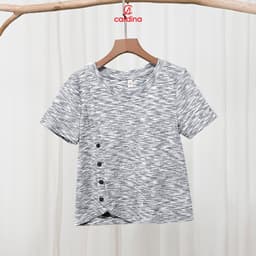Thumbnail Áo thun nữ CARDINA chất tăm cotton kiểu dáng croptop tà lệch 5AFC25 4