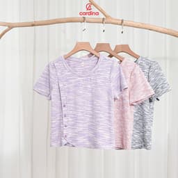 Thumbnail Áo thun nữ CARDINA chất tăm cotton kiểu dáng croptop tà lệch 5AFC25 3