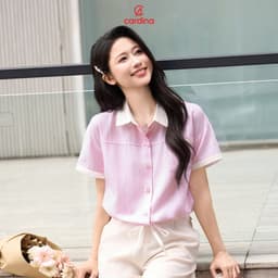 Thumbnail Áo sơ mi nữ CARDINA chất thô dáng croptop có đường rút gấu trẻ trung năng động 5ASC10 3