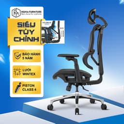 Thumbnail Ghế văn phòng công thái học Nghiafurniture Lumbar full tính năng bá đạo, lưới Wintex, Piston class 4 1