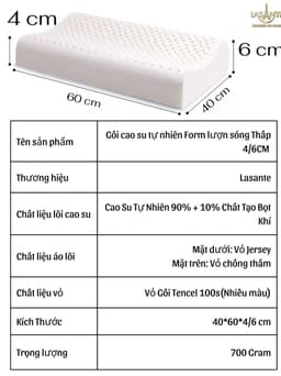 Thumbnail Gối Cao Su Thấp 4 Cm Form Lượn Sóng Siêu Mỏng Lasante Thiết Kế Giảm Đau Cổ Khi Ngủ Chống Thoái Hóa 2
