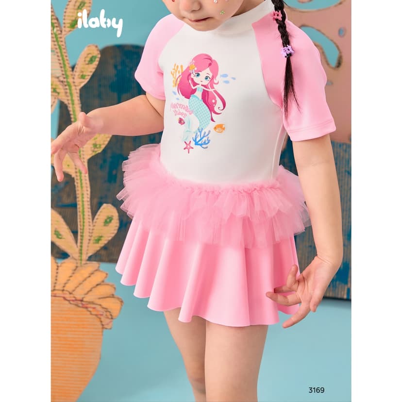 Ảnh Set đồ bơi bé gái ILABY đồ bơi chất liệu thun lạnh thiết kế áo liền váy có lót quần [3169] 4