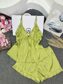 Thumbnail Đồ Ngủ Sexy Nữ SOJUN Bộ 2 Dây Trơn Bèo Nơ Nhún  1 size 45 - 65Kg 1