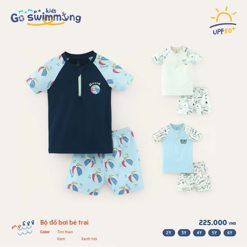 Ảnh Đồ bơi bé trai quần rời Mompa 2-6 tuổi vải co giãn nhanh khô tặng kèm mũ bơi 688 2