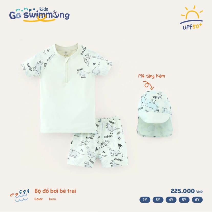 Ảnh Đồ bơi bé trai quần rời Mompa 2-6 tuổi vải co giãn nhanh khô tặng kèm mũ bơi 688 3
