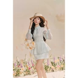 Thumbnail Set bộ Áo sơ mi cổ đức đính nơ 2R06.2503OG, Chân váy A ngắn họa tiết, đè dây gấu 4R03.2503OG, bộ đồ nữ tiểu thư sang JM 1