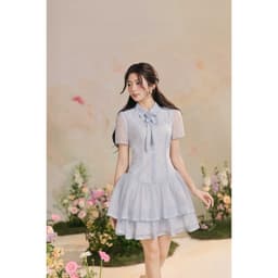 Thumbnail Đầm phối cổ nơ, chân nhún tầng họa tiết 1R09.2503OG, váy đầm cổ sơ mi xòe tầng bồng nữ tính thanh lịch thiết kế bởi JM 2