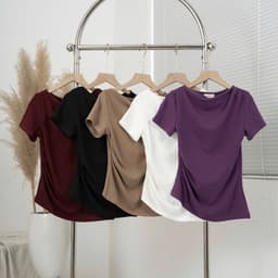 Thumbnail Áo Thun Nữ mã 269 Kiểu Lệch Vai Gấu Vát Nhún Eo Chất Vải Mềm Mịn Chất Cotton Nhật 4