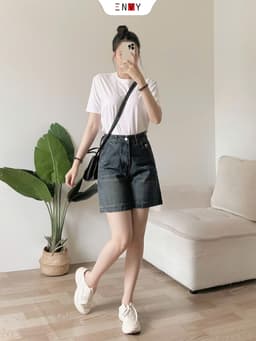 Thumbnail Quần Short Jean Ngố Nữ Ống Rộng Lưng Cao ENVY JS56, Quần Jean Đùi Nữ 2