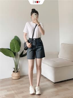 Thumbnail Quần Short Jean Ngố Nữ Ống Rộng Lưng Cao ENVY JS56, Quần Jean Đùi Nữ 3