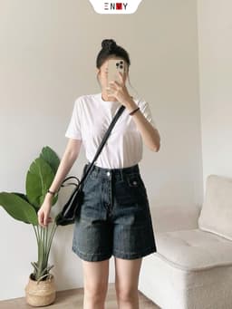 Thumbnail Quần Short Jean Ngố Nữ Ống Rộng Lưng Cao ENVY JS56, Quần Jean Đùi Nữ 4