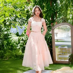 Thumbnail Set áo croptop phối váy xoè dài vải lưới màu hồng mơ dâu DEMETER nữ tính, thanh lịch - Simple Twist 4