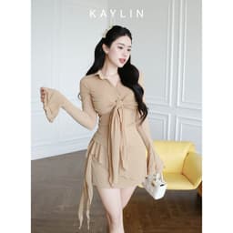 Thumbnail Set KAYLIN áo kiểu sơ mi tay loe phối chân váy ngắn chất vải thun giấy phong cách BST Hè 2025 - N2461 2