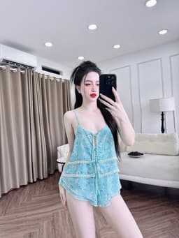Thumbnail Đồ Ngủ Sexy Nữ  SOJUN Bộ Chiffon Phối Ren 2 Tầng Dưới 65Kg 2