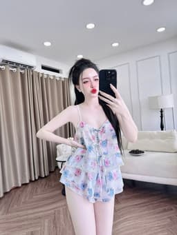 Thumbnail Đồ Ngủ Sexy Nữ  SOJUN Bộ Chiffon Phối Ren 2 Tầng Dưới 65Kg 3