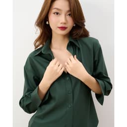 Thumbnail Áo sơ mi nữ GILLEE dáng oversized, sơ mi form rộng vải kate lụa xanh rêu FAS291 3