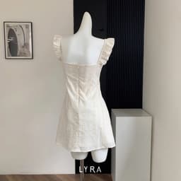 Thumbnail LYRA - Váy cổ vuông nơ ngực dáng ngắn tay nhún bèo hoa laser - CSYVD0143 4