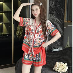 Thumbnail Set ngủ nữ pijama mặc nhà set bộ đồ ngủ pyjama Hisexy Lụa Latin cộc tay quần đùi P10 3
