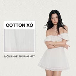 Thumbnail DOTTIE - Đầm tay phồng phối vải - Trắng - D0700 1