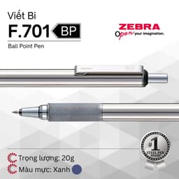 Thumbnail Bút Bi F-701 0.7mm Zebra Pen Vỏ Kim Loại Bạc Mực Xanh  [Chính Hãng] 2