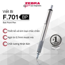 Thumbnail Bút Bi F-701 0.7mm Zebra Pen Vỏ Kim Loại Bạc Mực Xanh  [Chính Hãng] 1